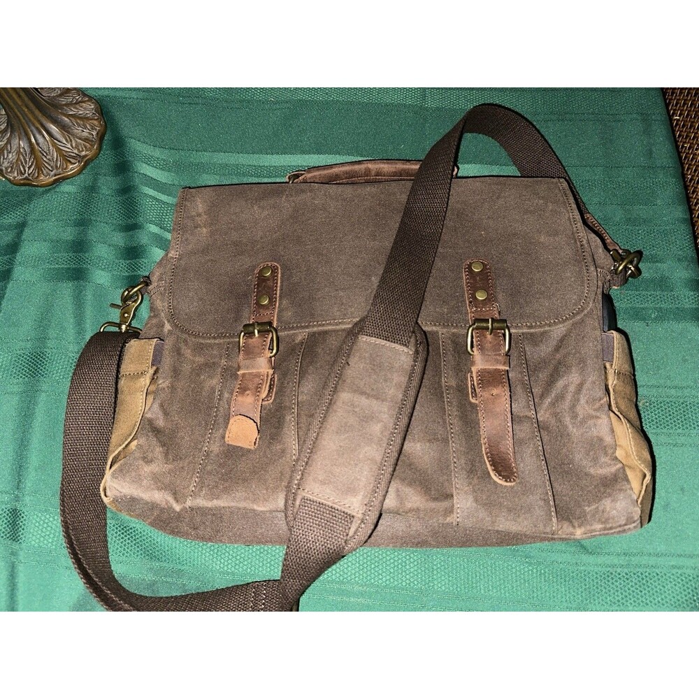 Waterproof Waxed Canvas Briefcase Leather Messenger Laptop Book Bag 15.6" BNWOT